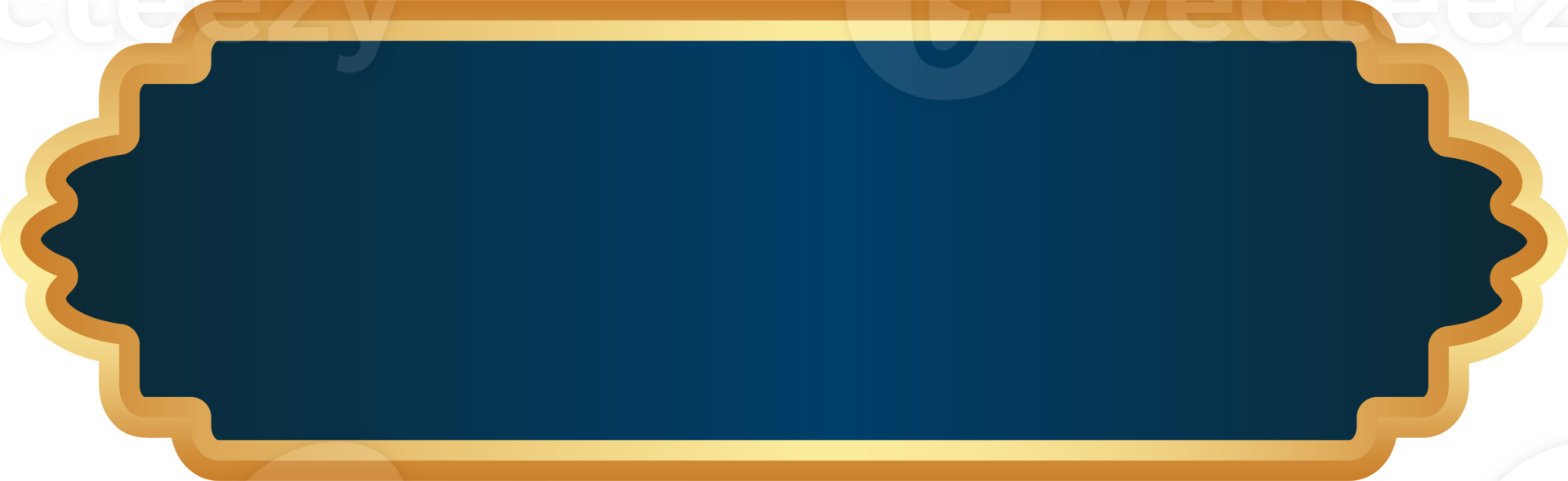 Islamic Ramadan golden frame. Arabic design with Turkish ornament and blue background. Arabesque ribbon sticker for tag banner and sale flyer. png