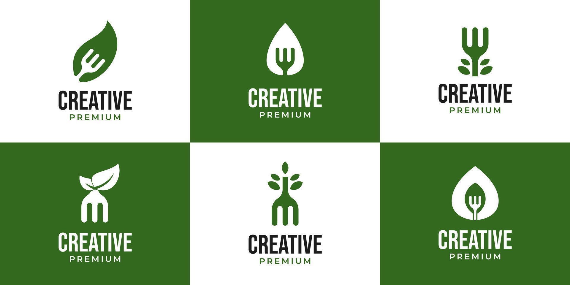 Set of fork and leaf logo design template illustration idea vector
