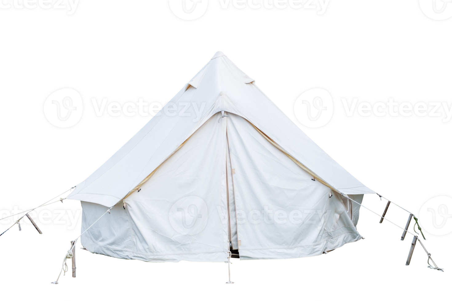 White luxury canvas camping tent is tall sphere isolated on transparent background. Perfect for outdoor adventures, hiking, and nature travels. Spacious and durable, File for graphic design png