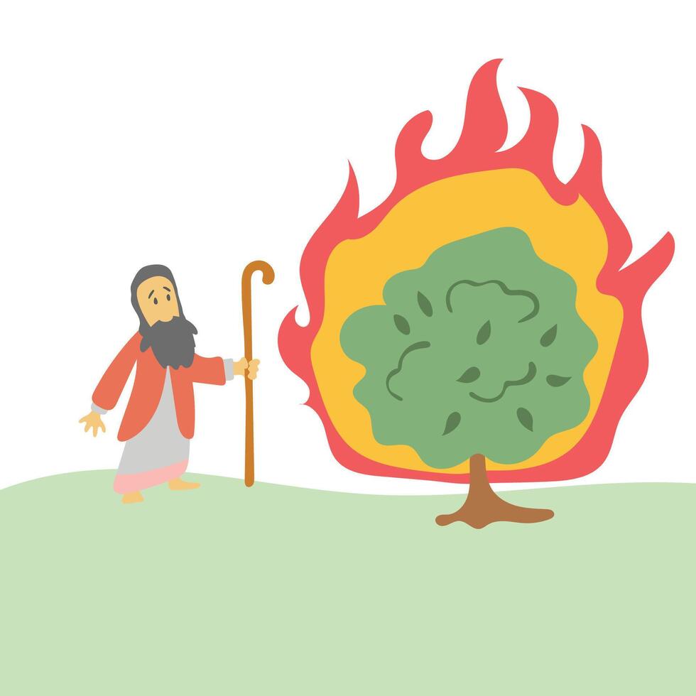 Moses and the Burning Bush illustration isolated on white background vector