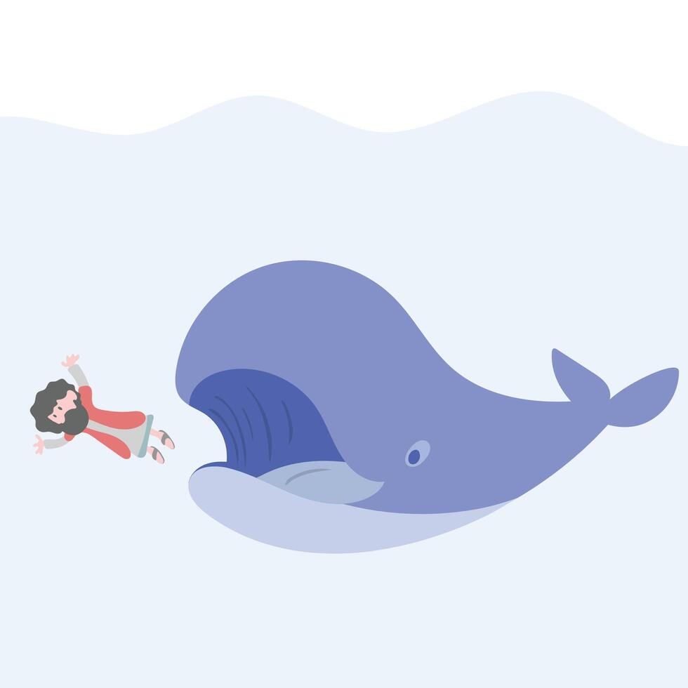 Jonah and the Whale in the ocean illustration isolated on white background vector