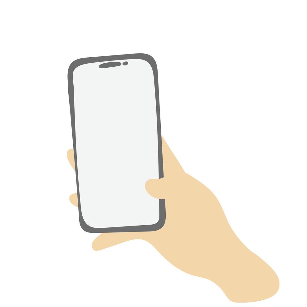Mobile phone in right hand illustration isolated on white background vector