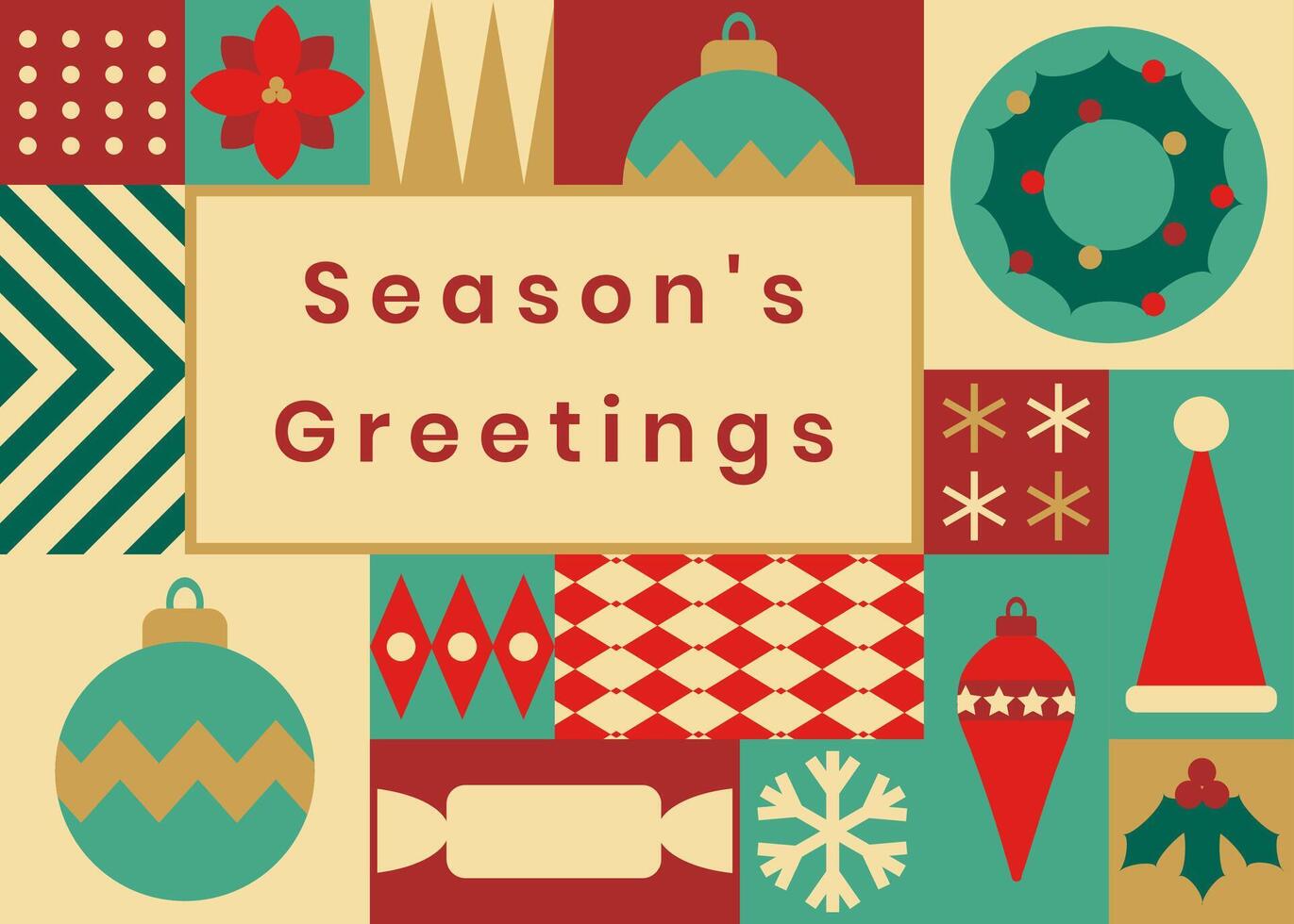 Christmas background made of geometric tiles. Season's Greetings.Trendy modern minimalist style.Festive background for greeting card, poster, flyer, invitation. vector