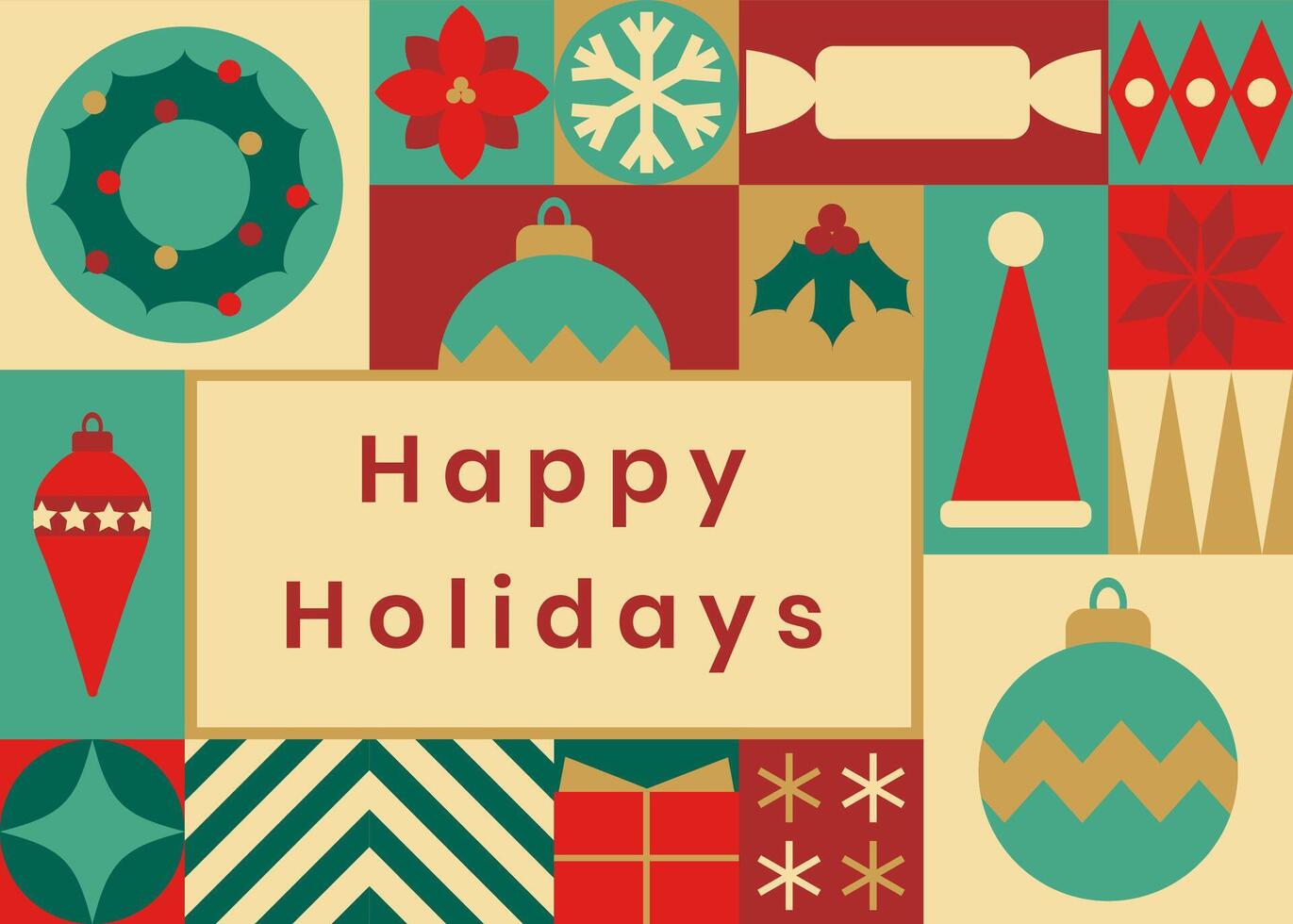 Christmas background made of geometric tiles. Happy Holidays.Trendy modern minimalist style.Holiday background for greeting card, poster, flyer, invitation. vector