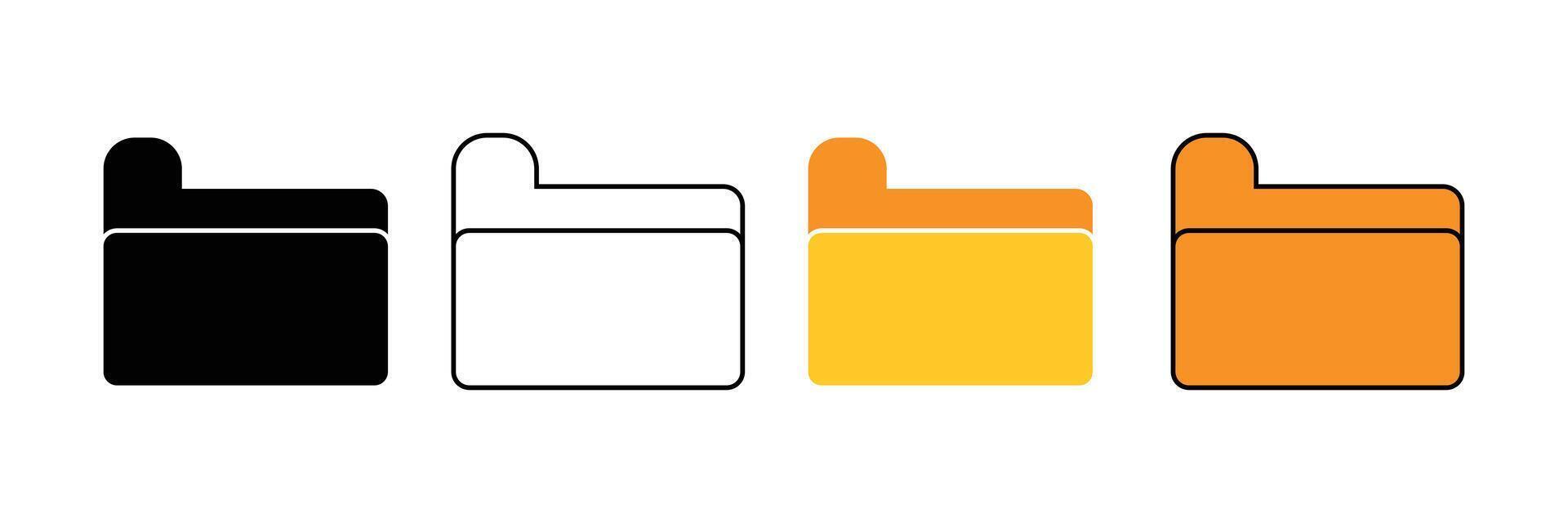 File Folder icon set. Desktop black and yellow folder icon. Empty file thin line sign. Design for app, logo etc. vector