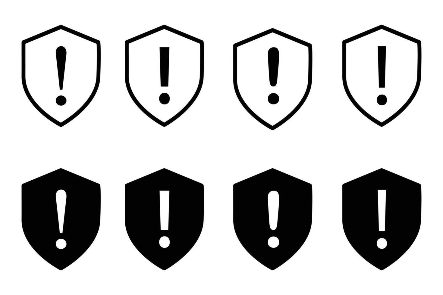 Shield exclamation mark icon or security shield protection icon symbol warning or attention icon symbol. risk alert line icon on white background. vector