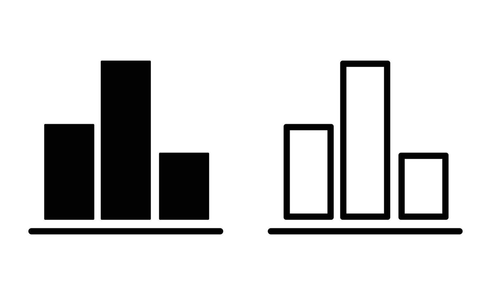Sales Analytics and statistics icon concept .Bar diagram icon set black filled and outlined style. illustration. vector