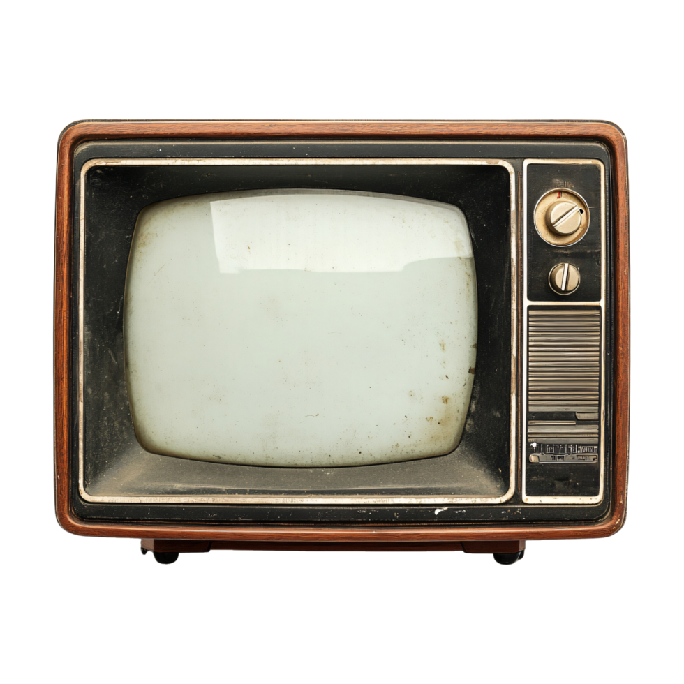 Retro old vintage dirty rustic television historical isolated on transparent background png