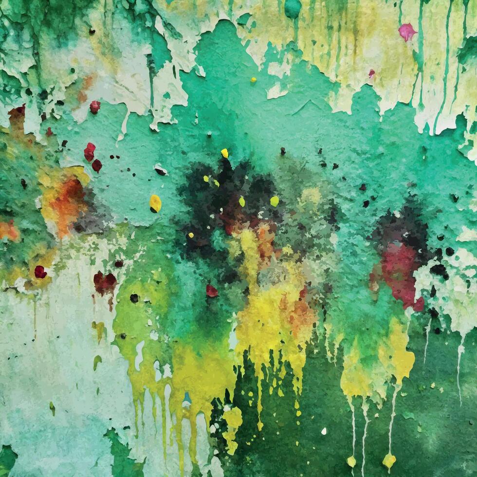 A painting of green paint splatters on a wall vector