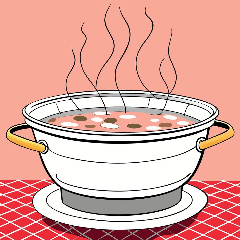 A pot of soup with steam coming out of it vector