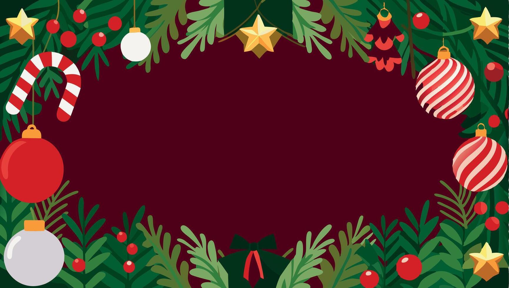 Christmas frame with ornaments and berries on a dark background vector