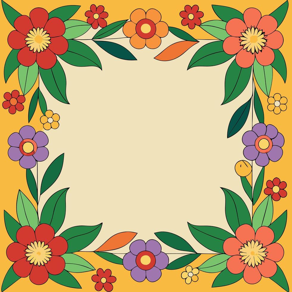 A square frame with flowers on it vector