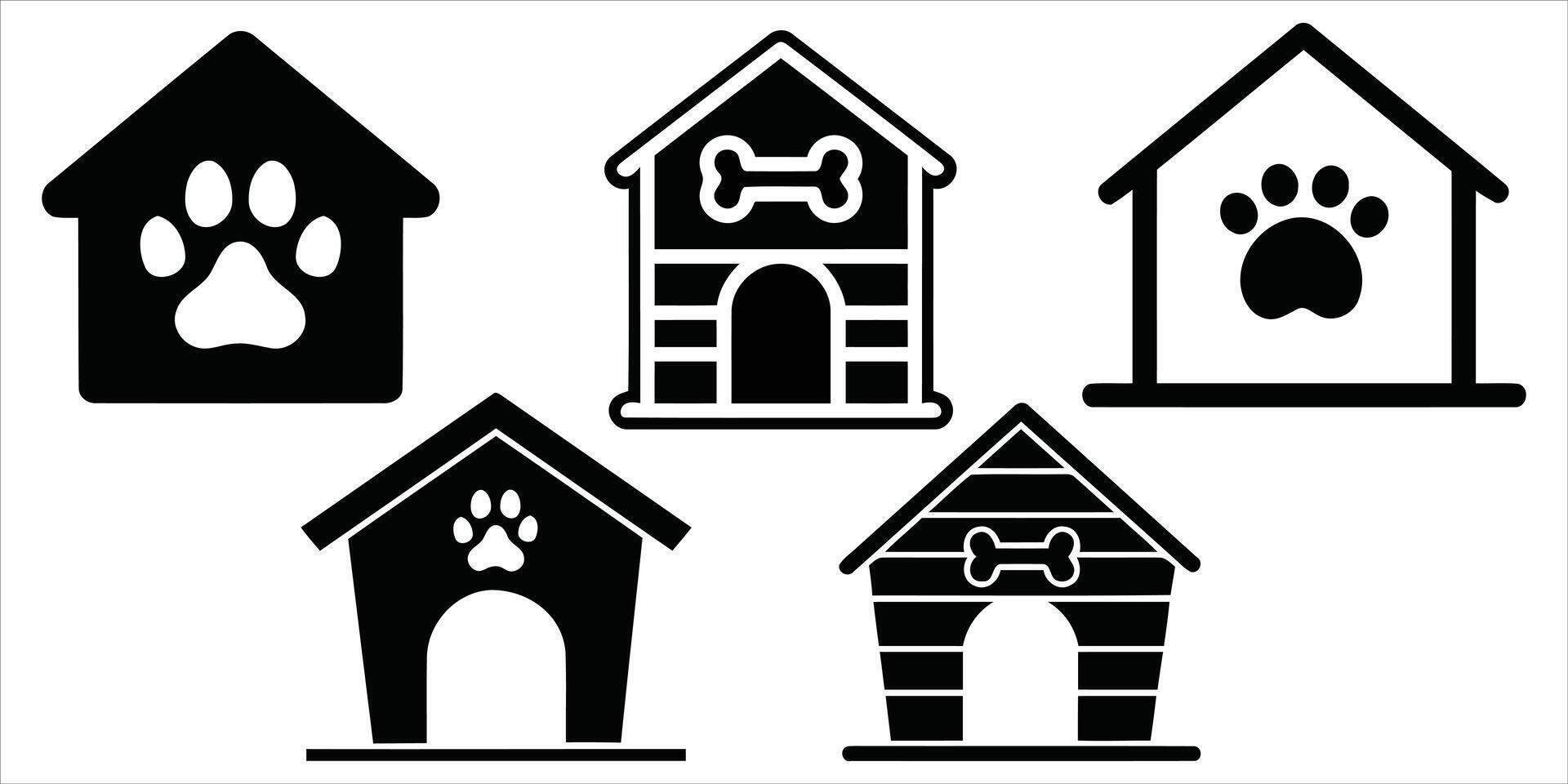 Set of dog house silhouette icons on a white background vector