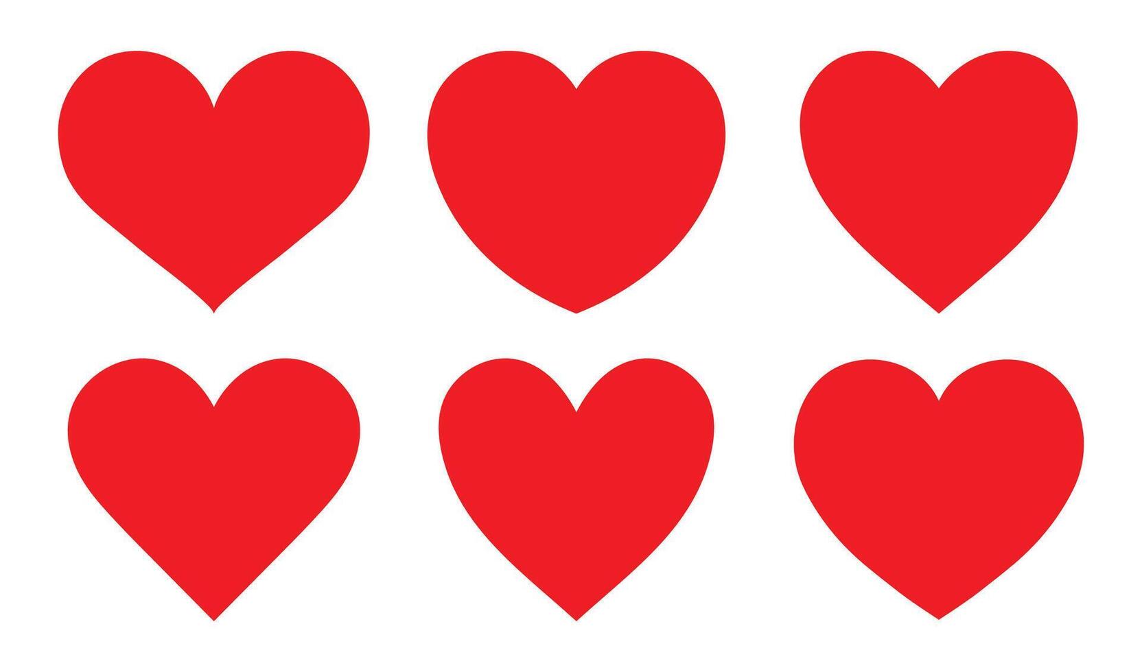 Red heart icon set in different shape isolated on a white background. Heart icon set. Red and hearts symbol, love sign, heartbeat silhouette, heart pictograms isolated set. illustration. vector