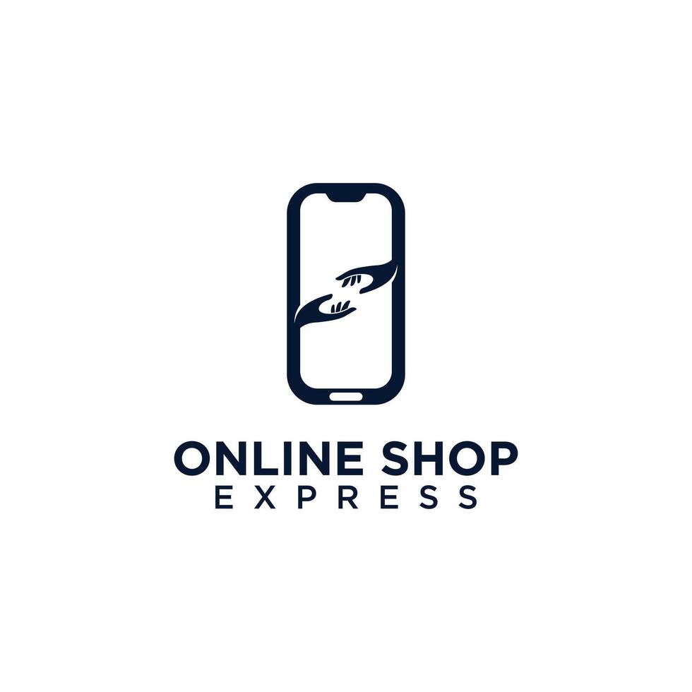 Online icon logo design with Phone and handshake creative concept Premium vector