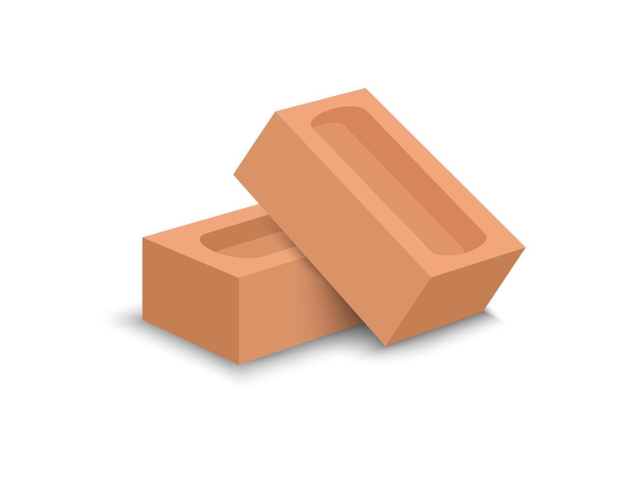 Two red square bricks stacked together, construction material, 3d cartoon icon, isolated illustration on white background for web banner ads and etc. vector