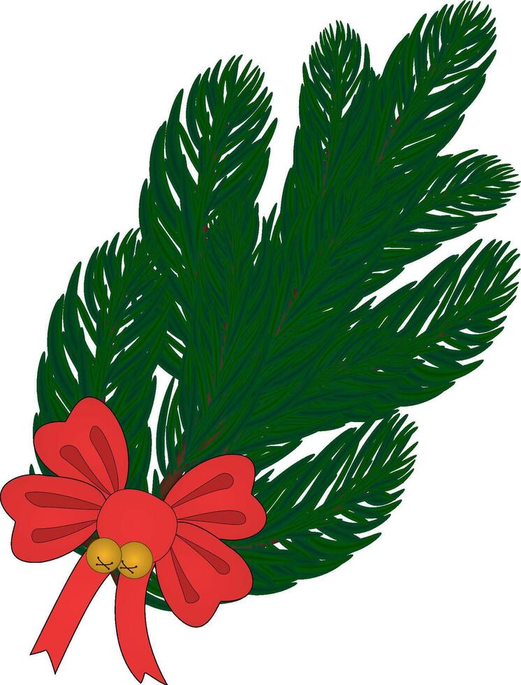 Green spruce branch with a red bow, Christmas. color drawing vector