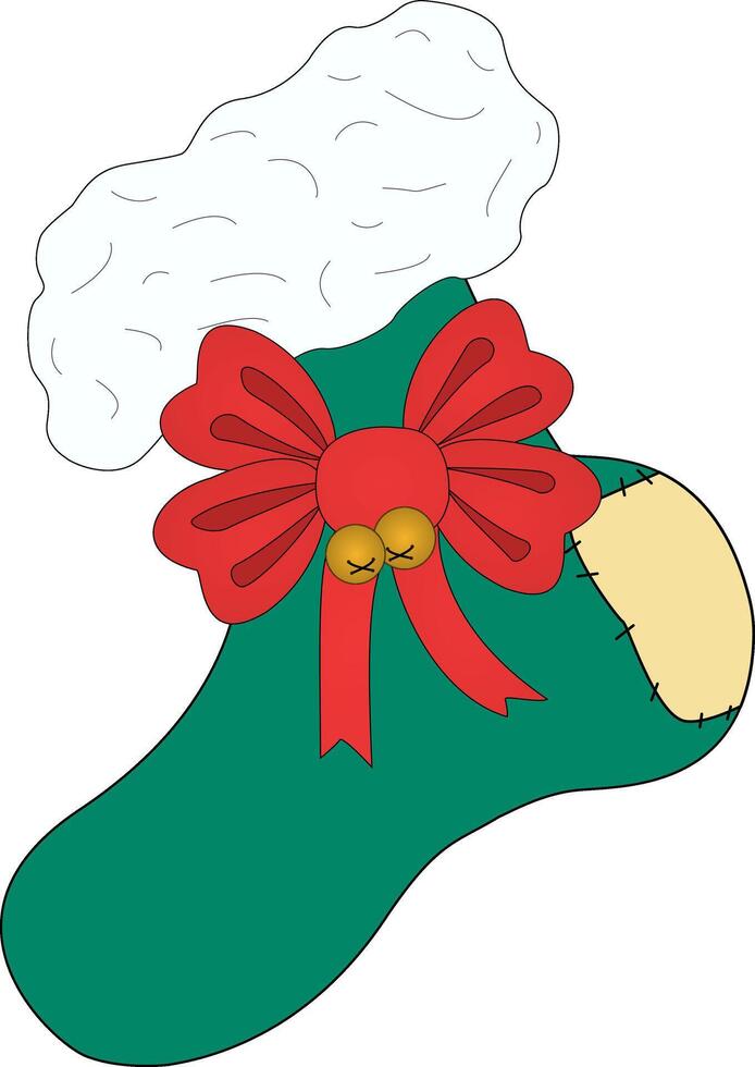 Festive Christmas stocking adorned with a red bow and golden bells, perfect for holiday decorations and seasonal designs. vector