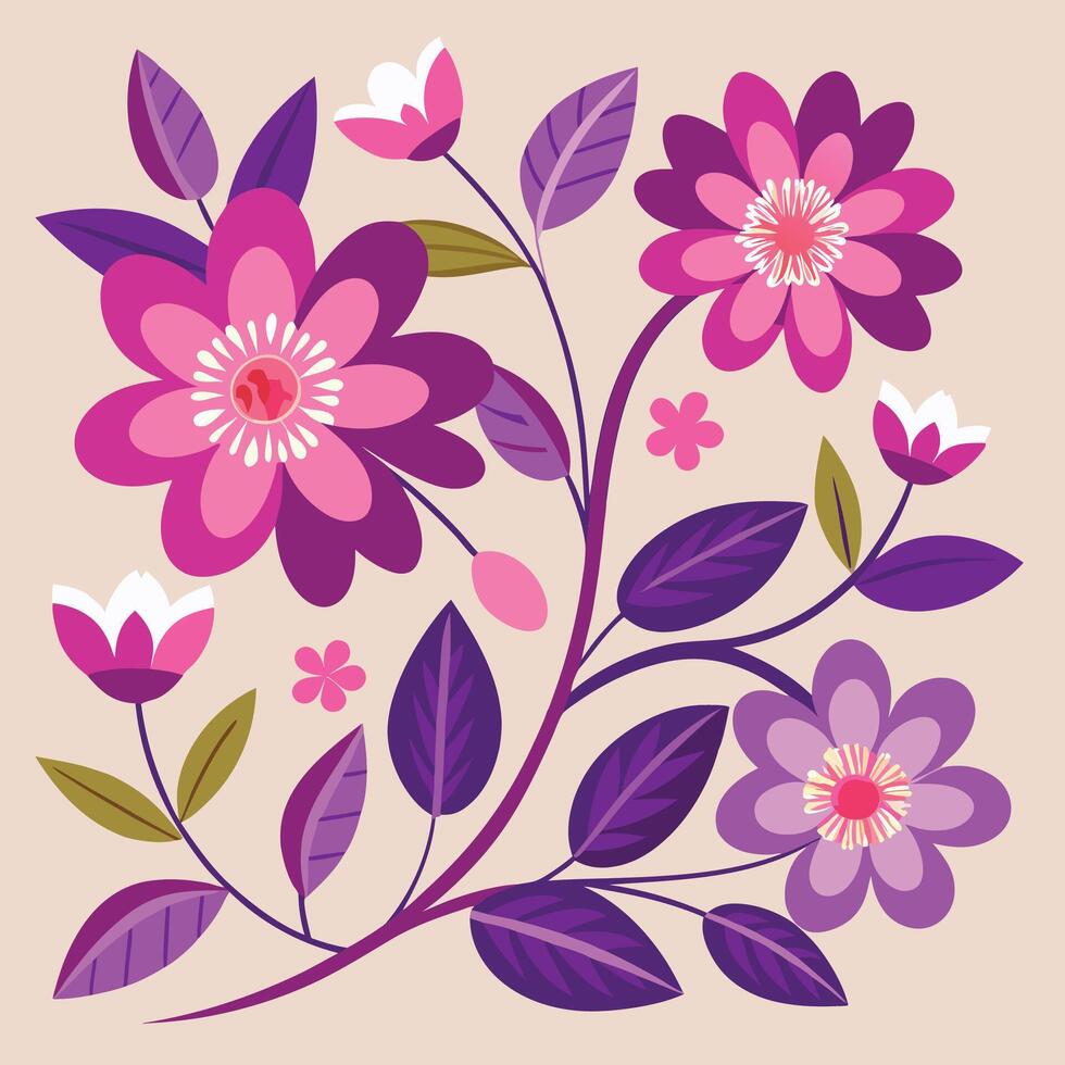 Floral background with purple and pink flowers vector