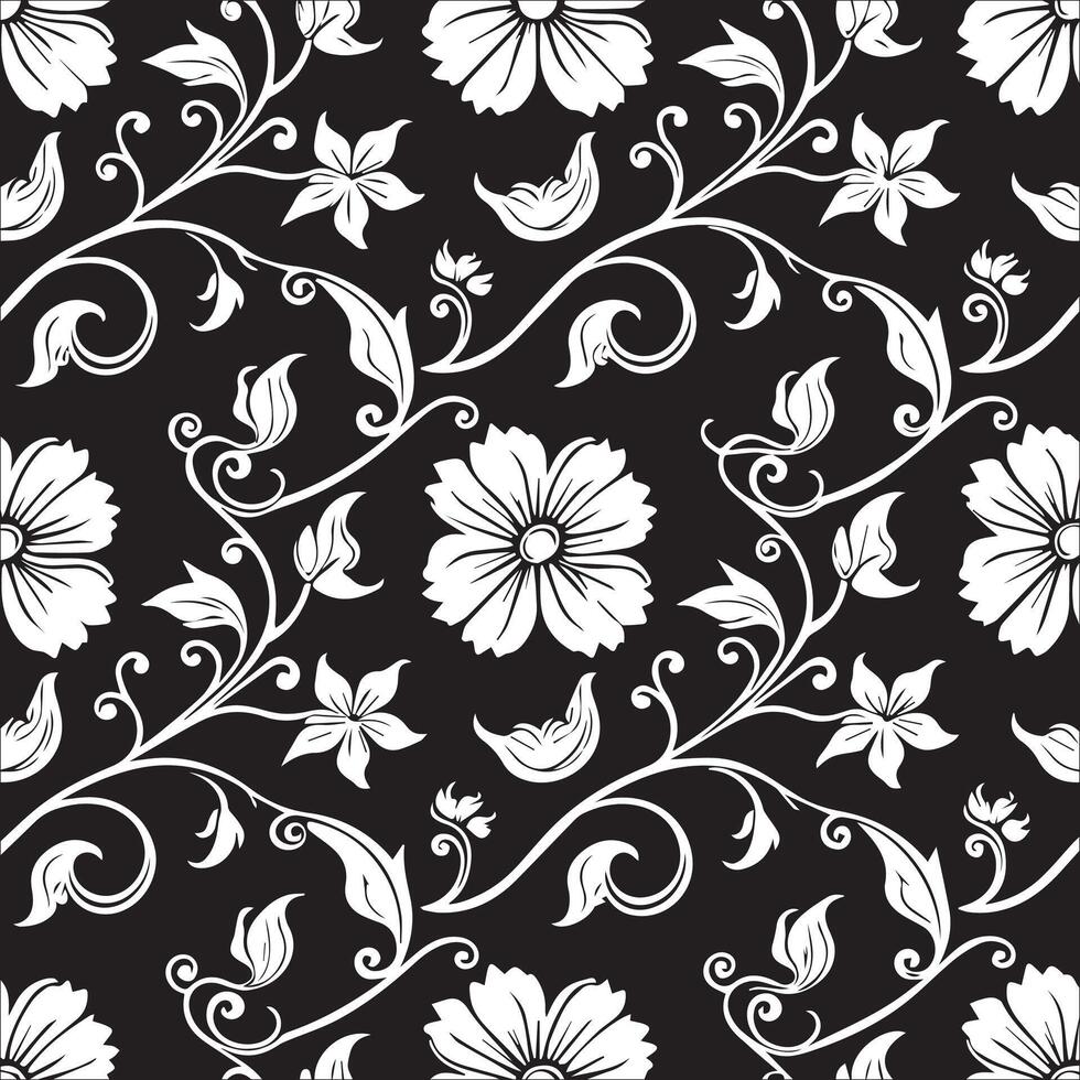 Floral Pattern Seamless Decorative Leaf and Flower Design Background, flower silhouette background vector