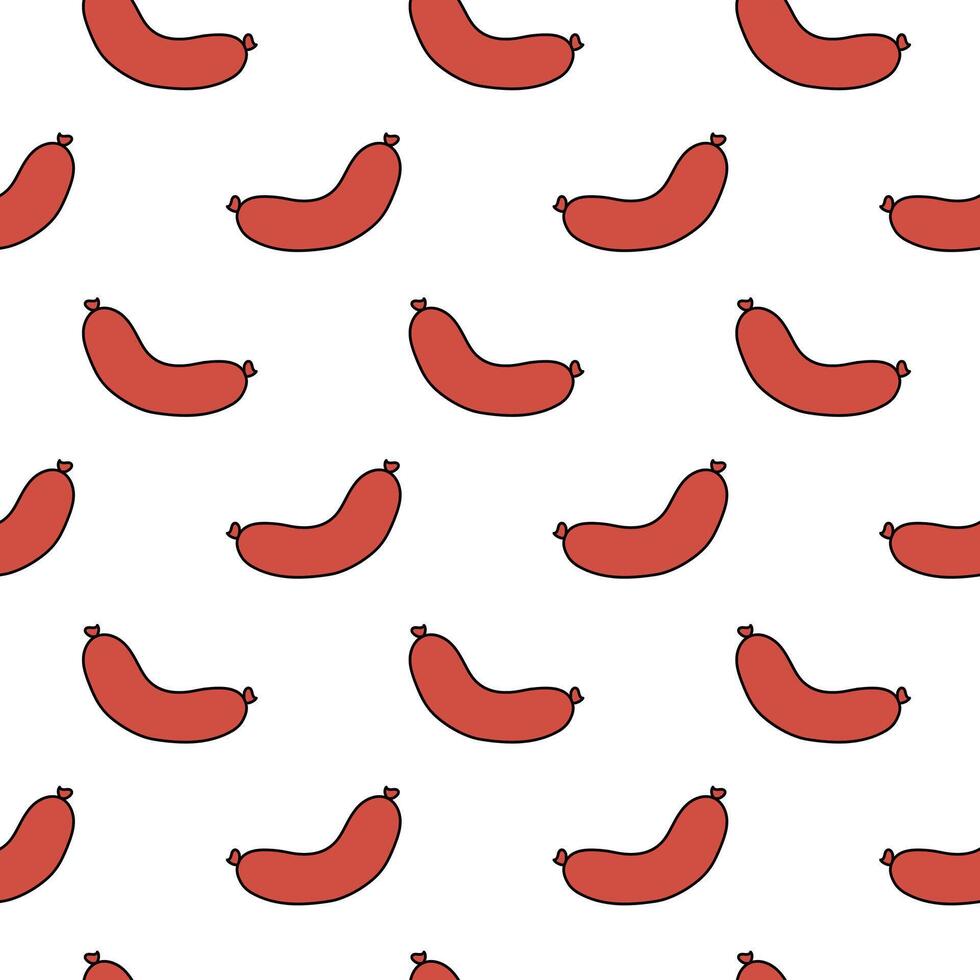 Seamless Pattern with Sausage on a white Background. Food print. Flat illustration. vector