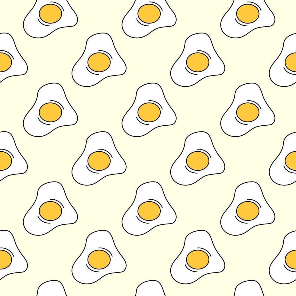 Cute seamless breakfast food pattern with fried egg. Morning Background. flat illustration. vector