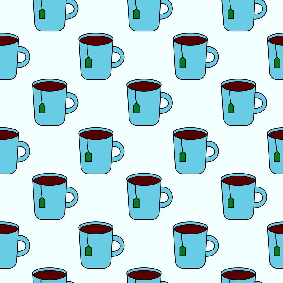 Seamless Pattern with Cup of tea and teabag. Drink Background. flat illustration. vector