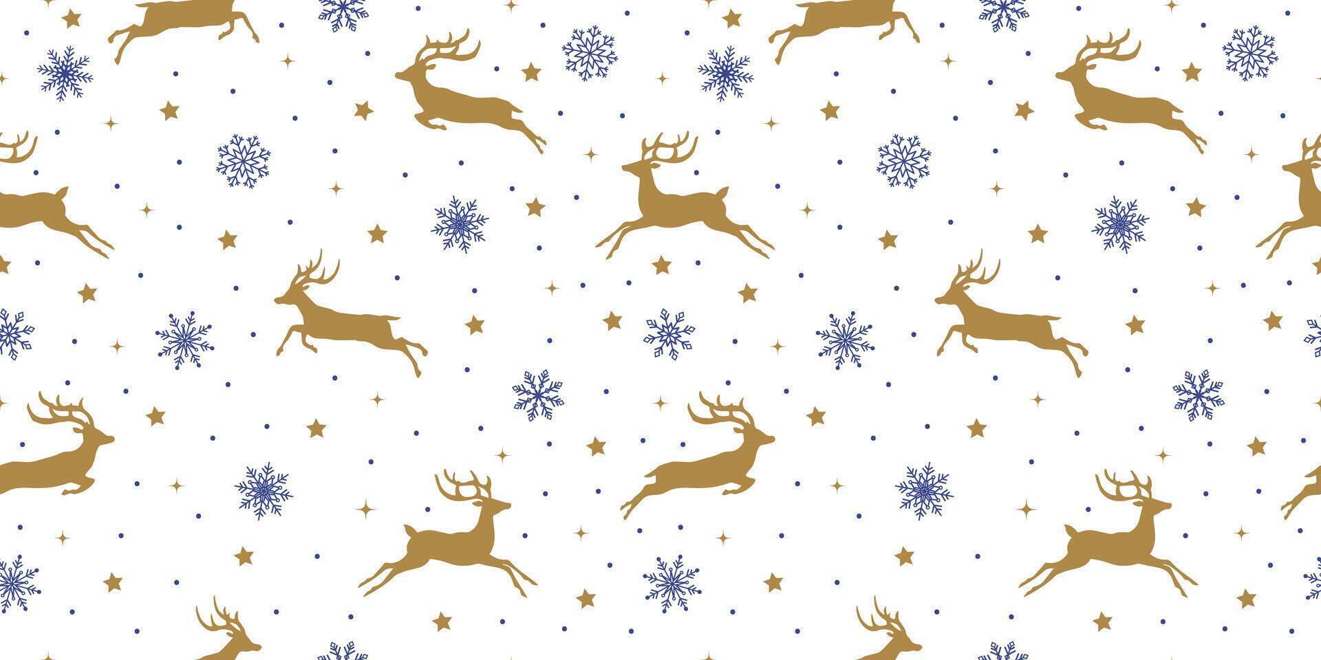 Seamless pattern design, reindeer, stars and snowflakes. on the white background. vector