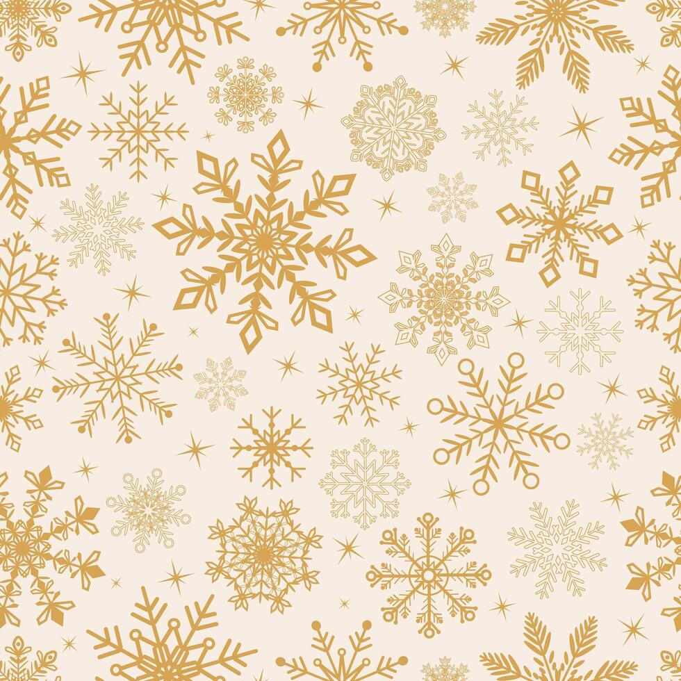 Gold snowflake seamless pattern design. vector