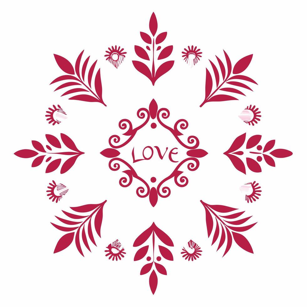 A red and white snowflake with the word love vector