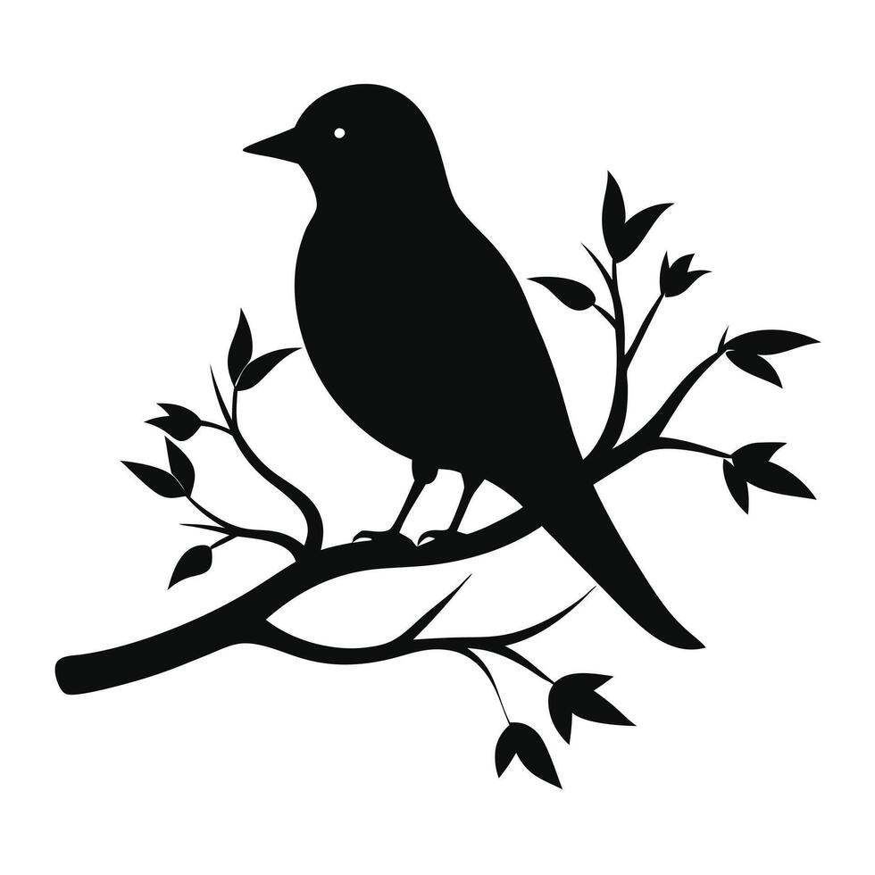 Bird on branch silhouette illustration vector
