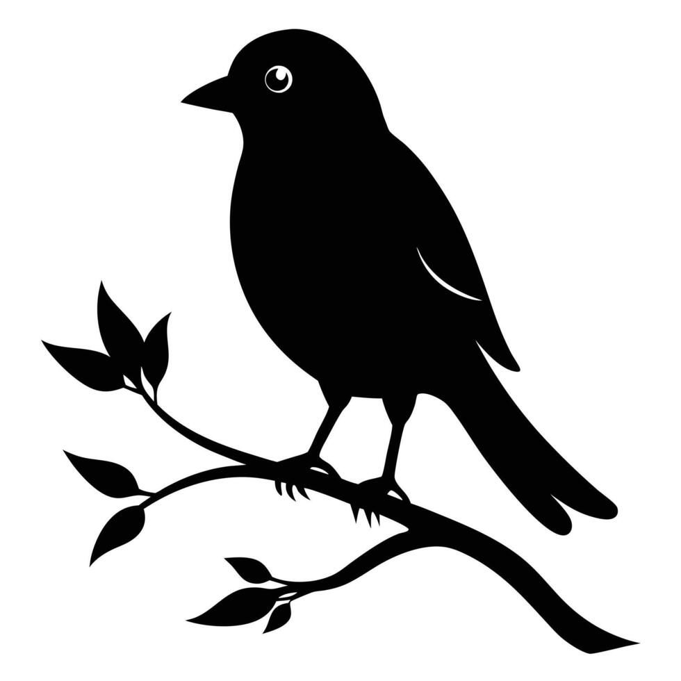 Black bird on branch silhouette vector