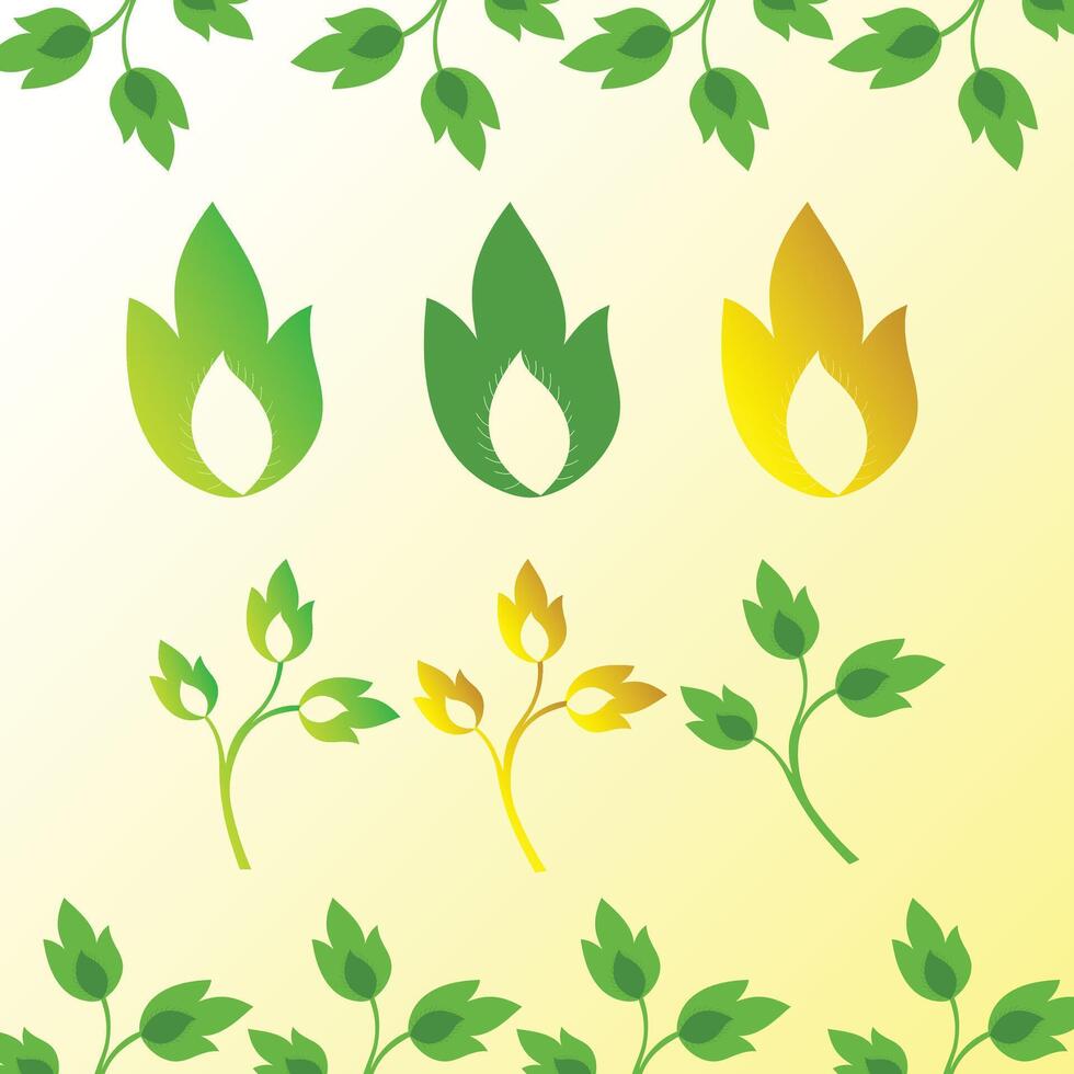 Creative botanical illustration with green and yellow leaf patterns on a light gradient background, vector