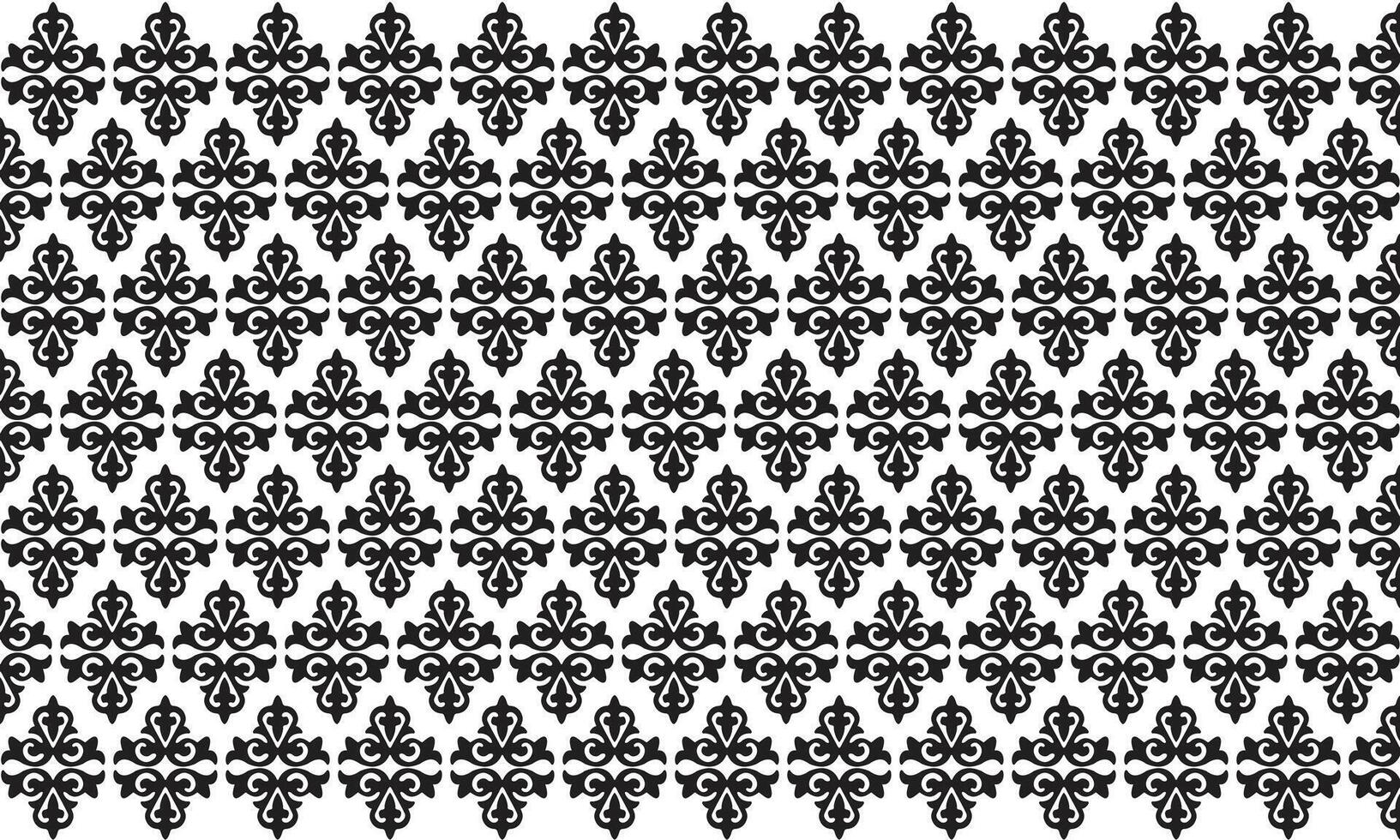Elegant black and white damask pattern covering a surface, showcasing intricate design and symmetry in a timeless style. vector