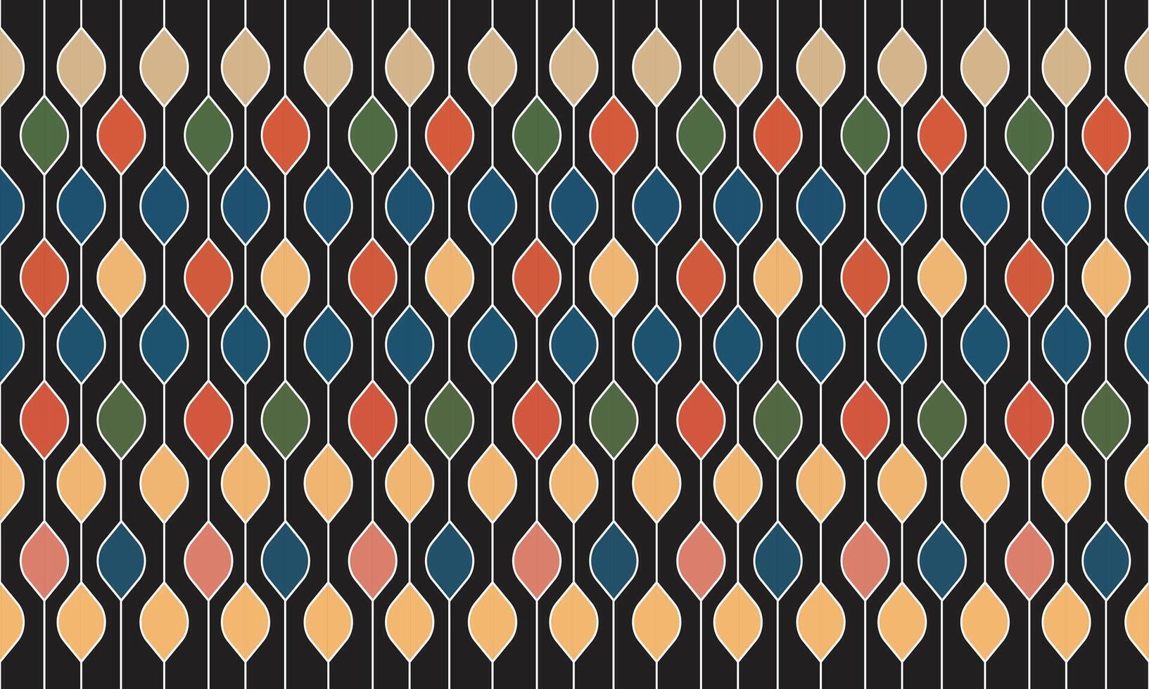 Colorful geometric design of interlocking shapes on a dark background, showcasing a retro style with vibrant hues. vector