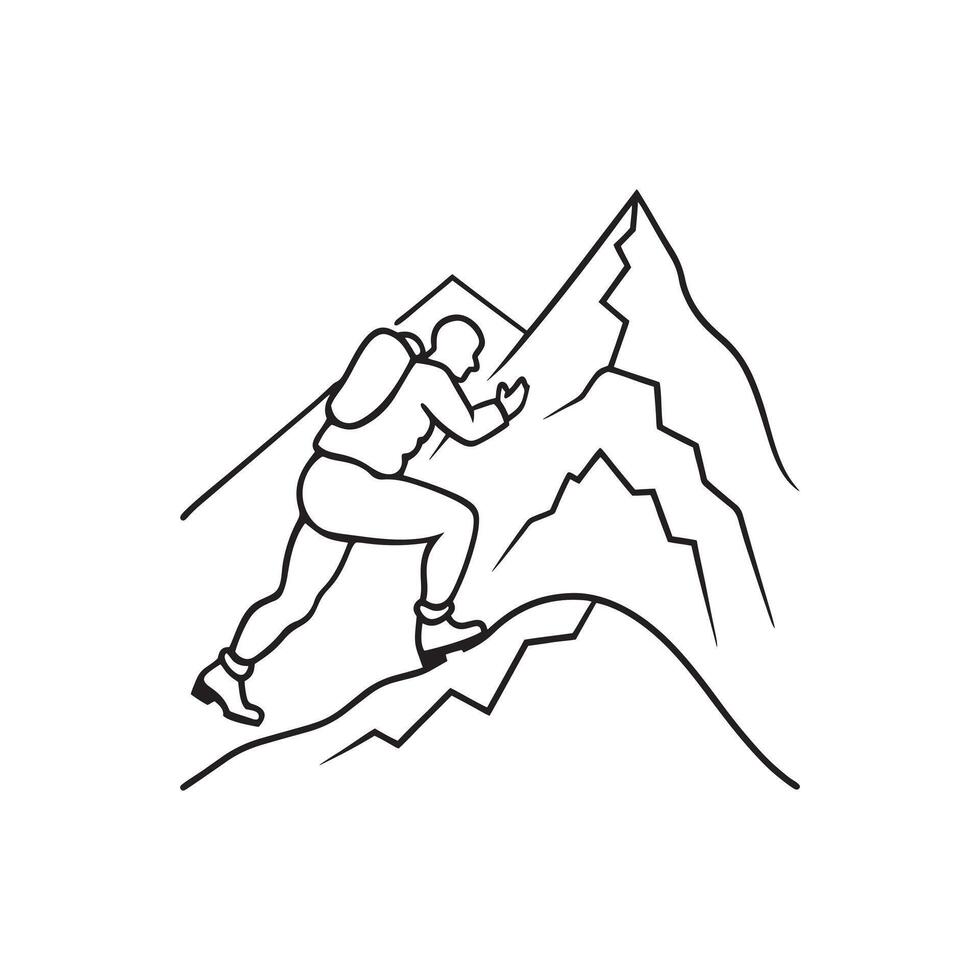 A man climbing mountain silhouette vector