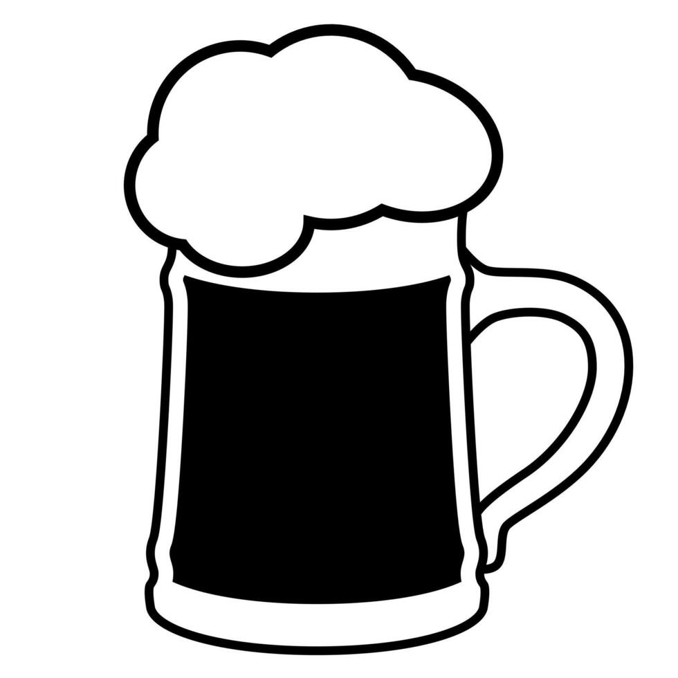 beer stein mug, black and white illustration of glass of beer with beer head, white background vector