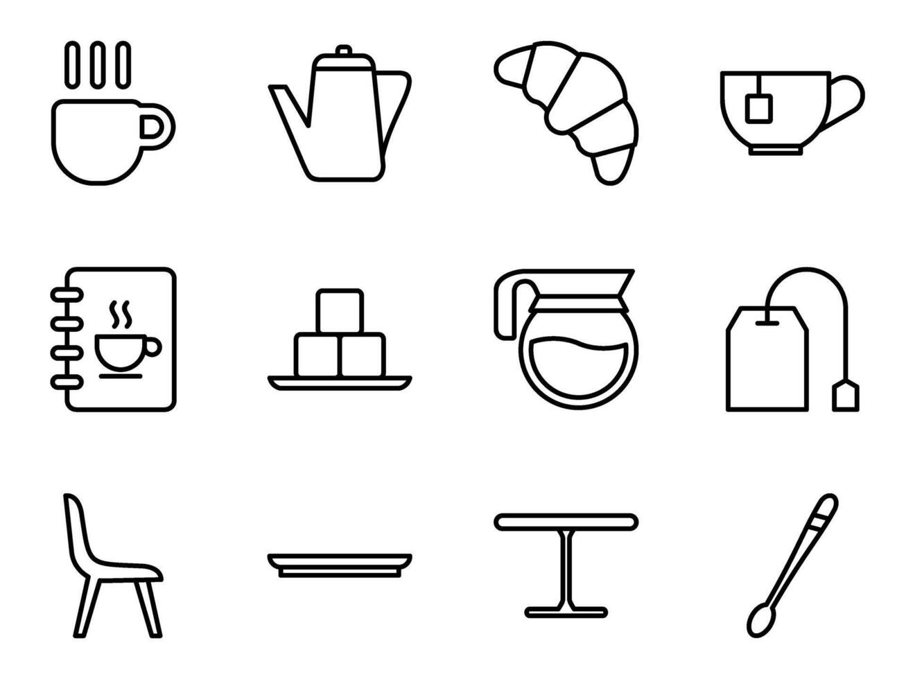 tea and coffee cafe line icon set vector