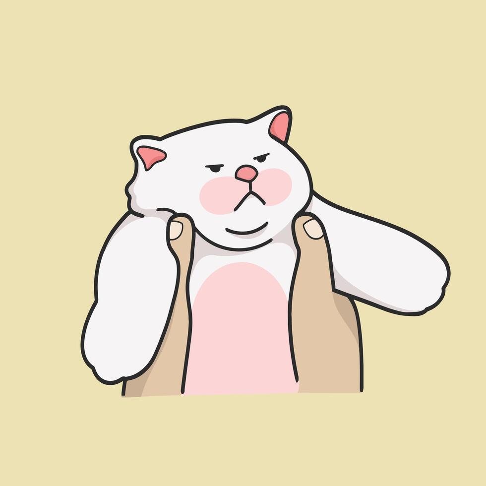 Annoyed Face Cat Meme Sticker Cute Illustration vector