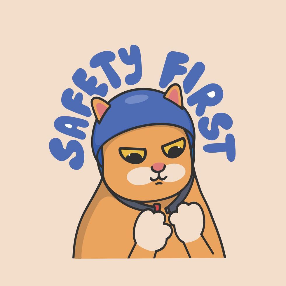 Safety First Cat Wearing a Helmet Sticker Cute Illustration vector