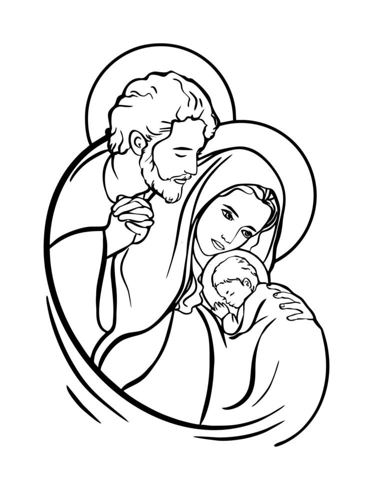Holy family with baby jesus, joseph and mary holding newborn son vector