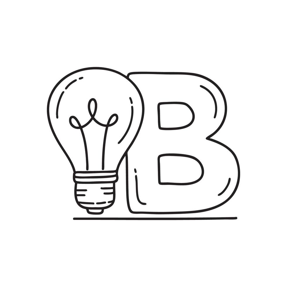 An illustration of a bulb beside letter B vector