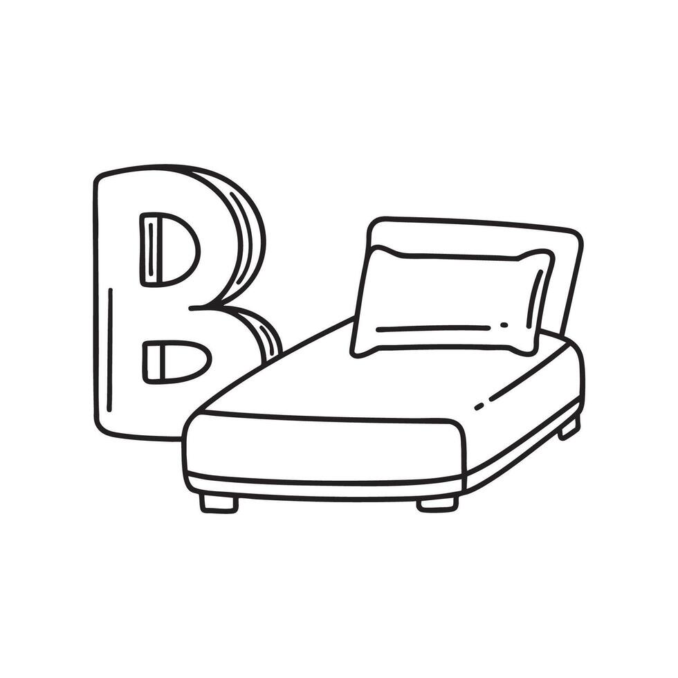 An illustration of a bed with letter B beside vector