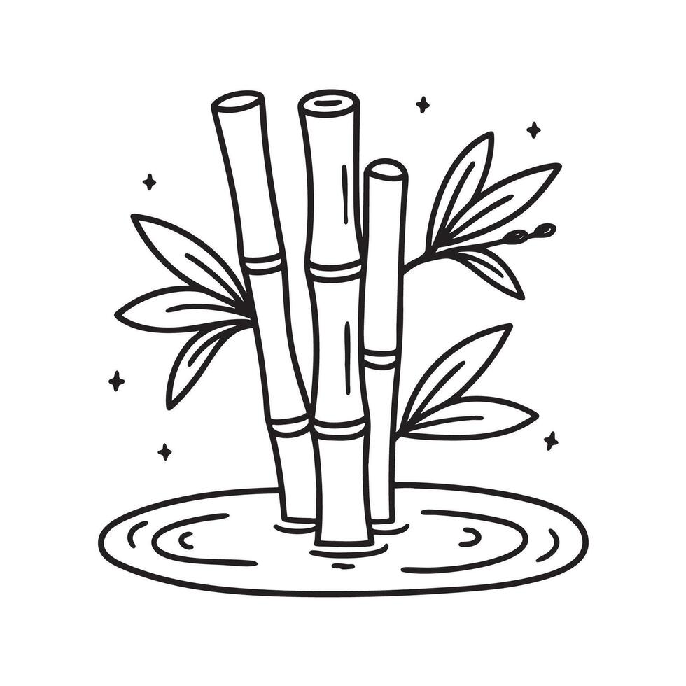 An illustration of a bamboo shoot growing near a pond vector