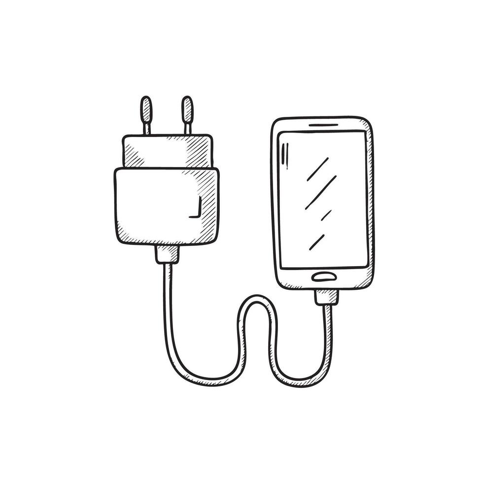 Illustration of a smartphone with plugged charger vector