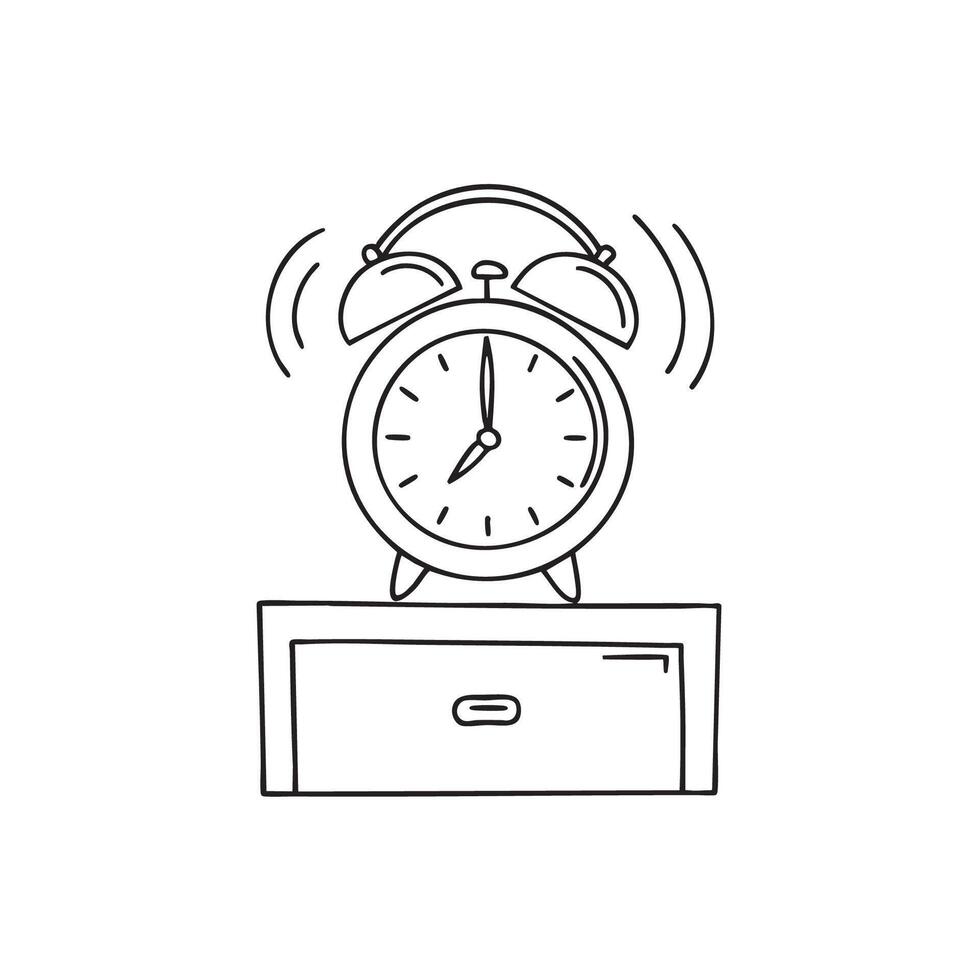 Illustration of an alarm clock ringing on a bedside table vector