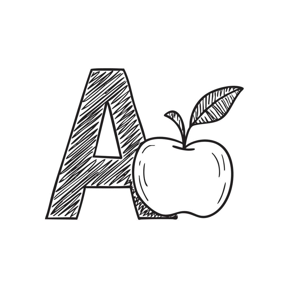 Illustration of letter A with apple fruit vector