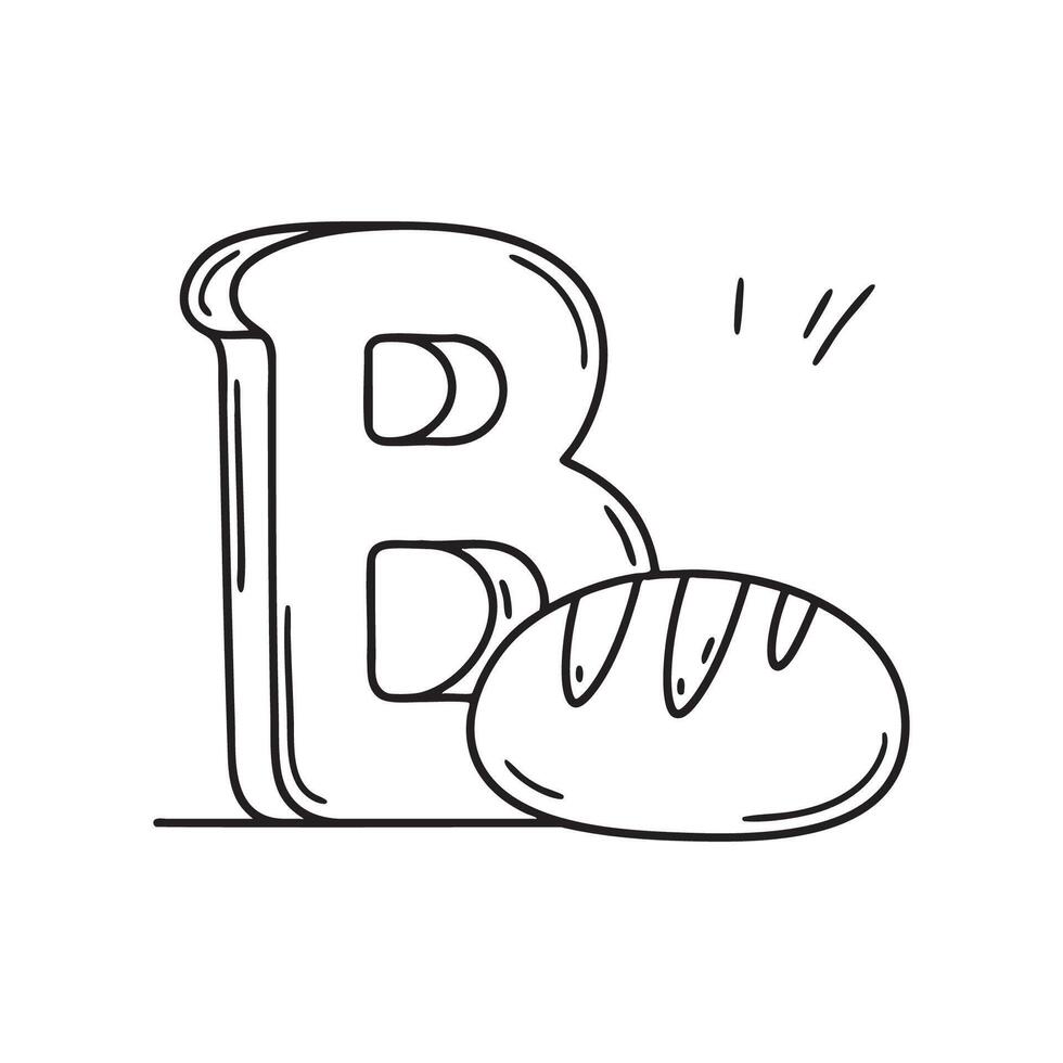 An illustration of a bread beside letter B vector