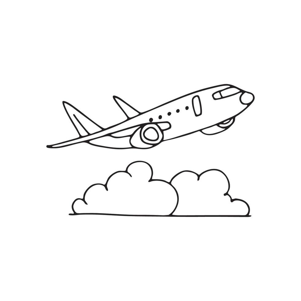 Illustration of an airplane flying above the clouds vector
