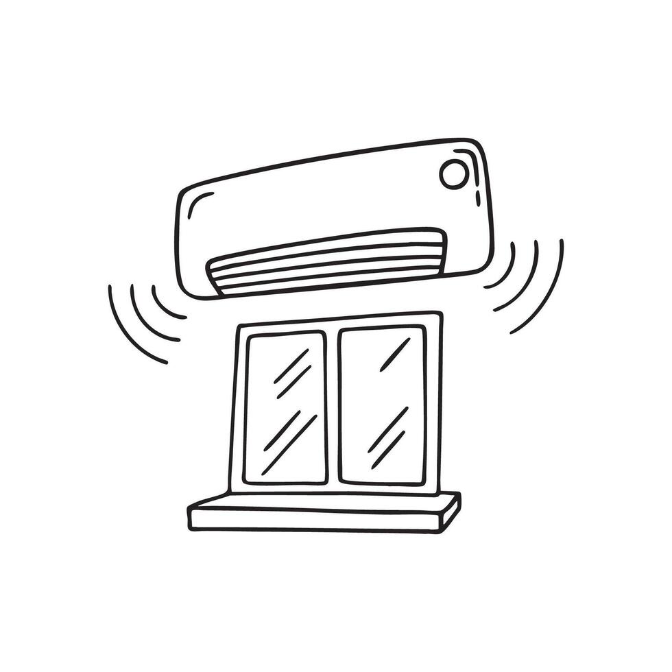 Illustration of an Air Conditioner Mounted Above a Window vector